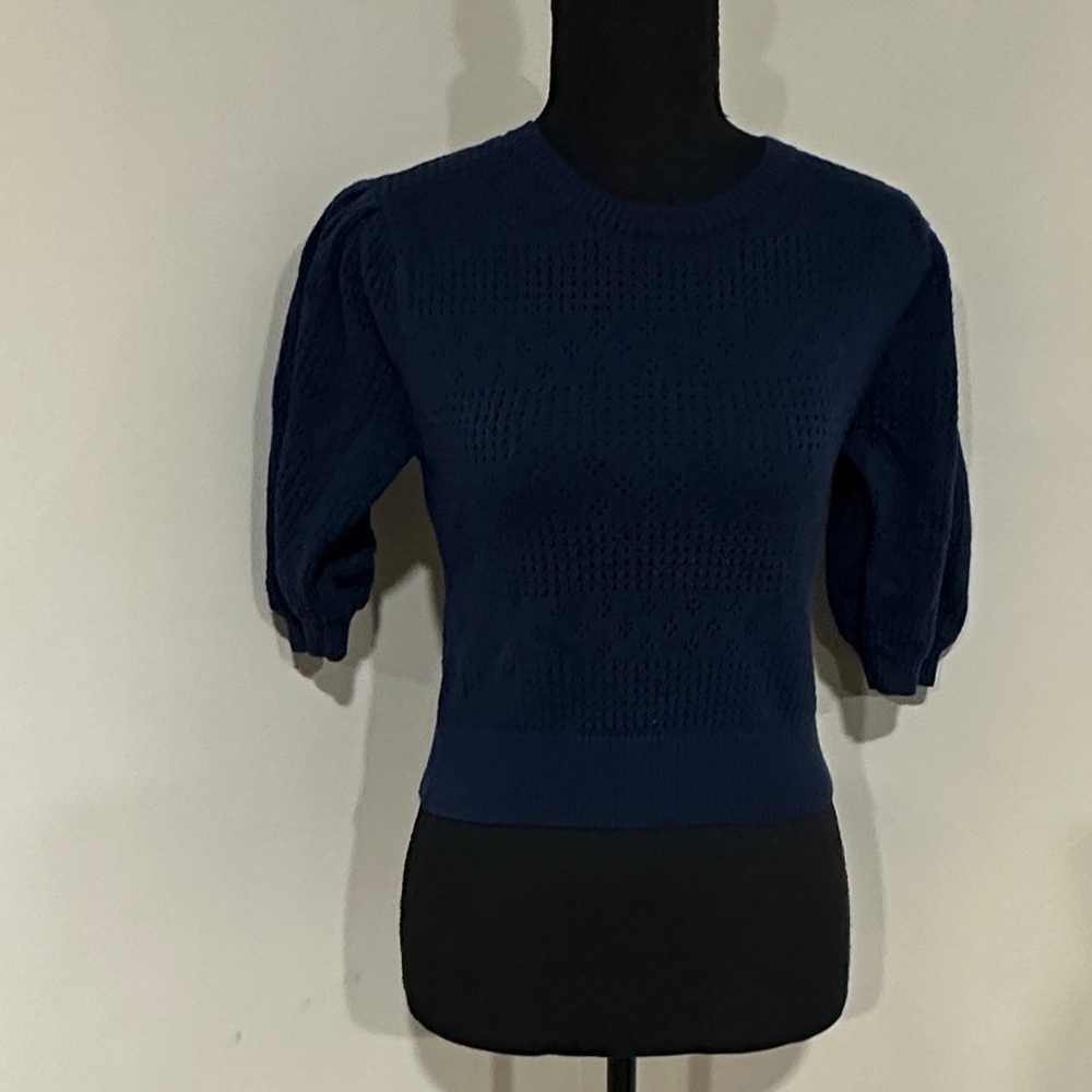 *7 FOR ALL MANKIND* Navy Blue Puff Sleeve Top Size Small